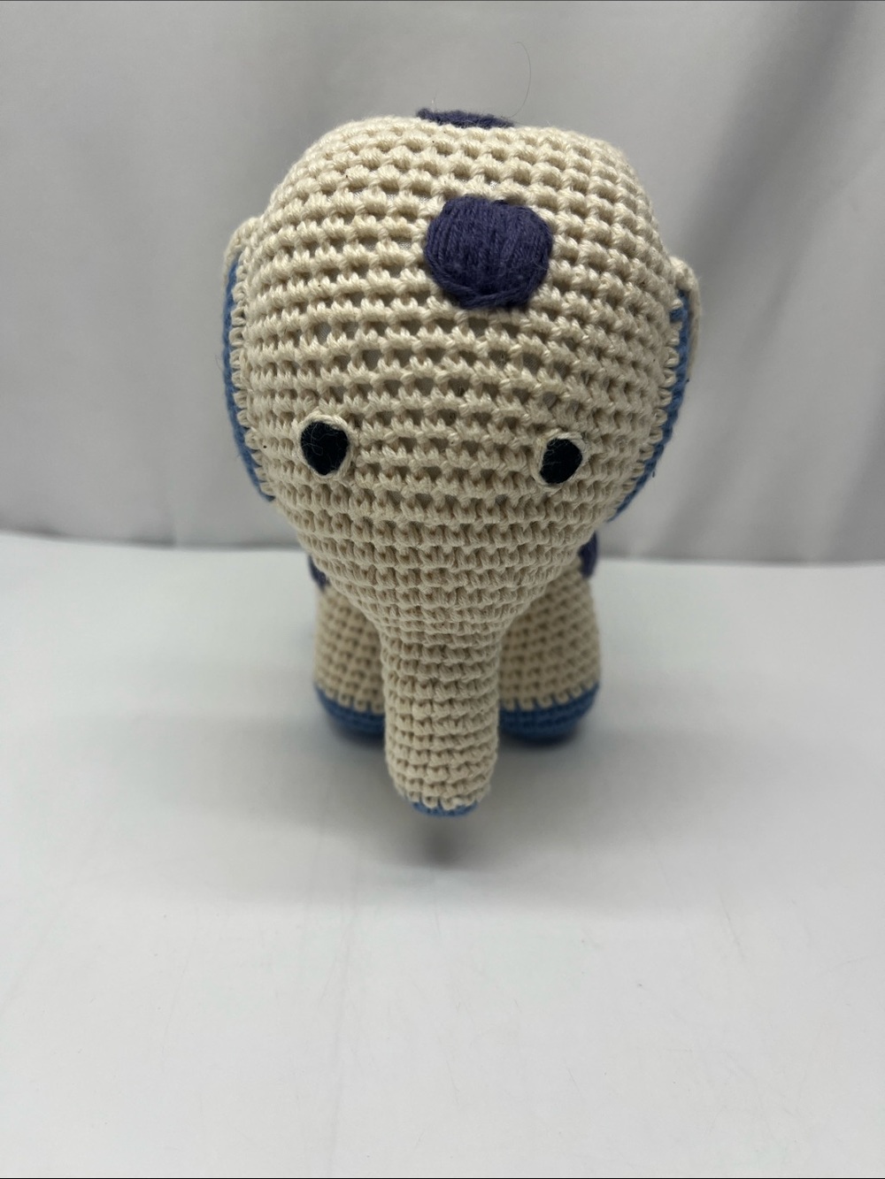 Hand-Crocheted Elephant Plush - Cream with Blue Accents